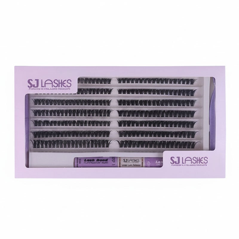 Großhandels-Rosa-Schubladen-Wimpern-Verpackungskarton | maßgeschneidertes DIY-Wimpern-Vollset-Kit mit Kleber, Versiegelung und Pinzette | Private-Label-Cluster-Wimpern-OEM
