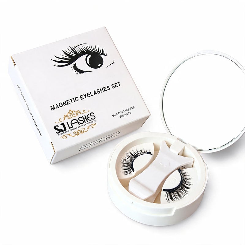 SJ LASHES Fabrik Großhandel Luxus-magnetische Wimpern All-in-One-Kompaktetui | Individuelles Logo, Private Label, tragbares, klebstofffreies Wimpern-Set mit Spiegel und Applikator OEM/ODM