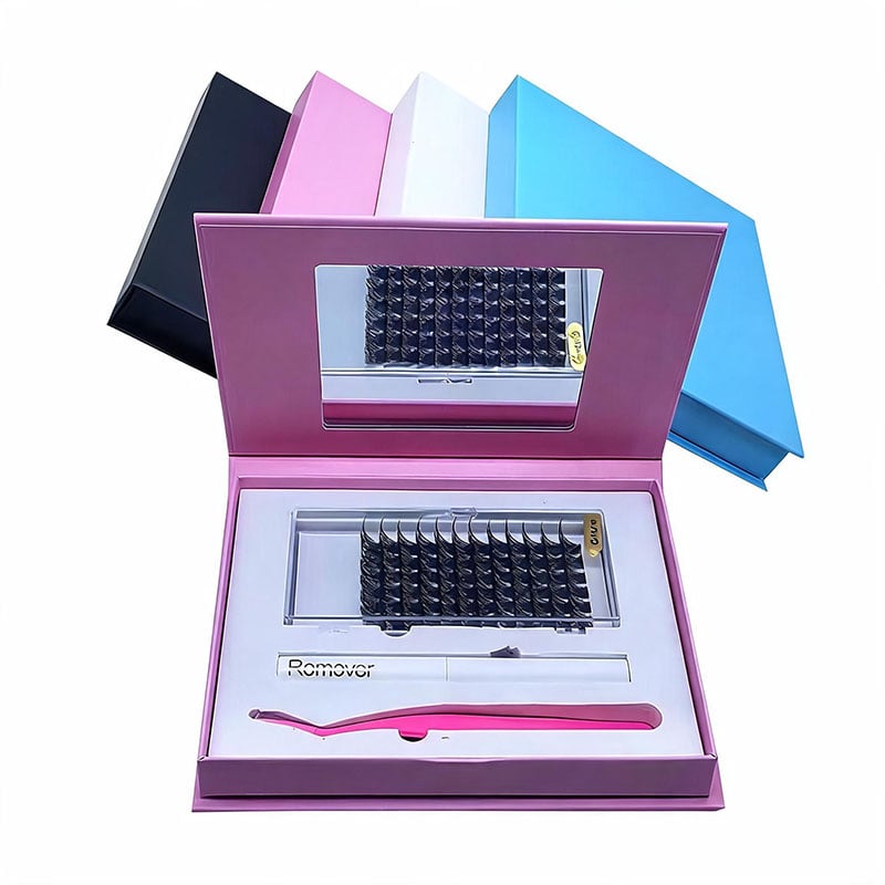 SJ LASHES Fabrik Großhandel Luxus-Mehrfarben-DIY-Wimpernverlängerungsset Geschenkbox mit Spiegel | Kundenspezifisches Logo, segmentiertes Wimpernset mit Werkzeugen, OEM/ODM