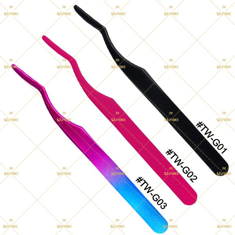 Atacado de Fábrica Aplicador Metálico Curvo Preto/Colorido (TW-G) | Pinça para Cílios Postiços em Faixa