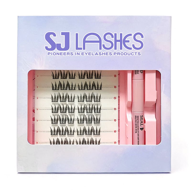 SJ LASHES Fabrik-Großhandel professioneller DIY-Wimpernverlängerungs-Kit-Karton | Kundenspezifisches Logo, segmentierter Clusterverlängerungs-Wimpern-Satz mit Sichtfenster, OEM/ODM
