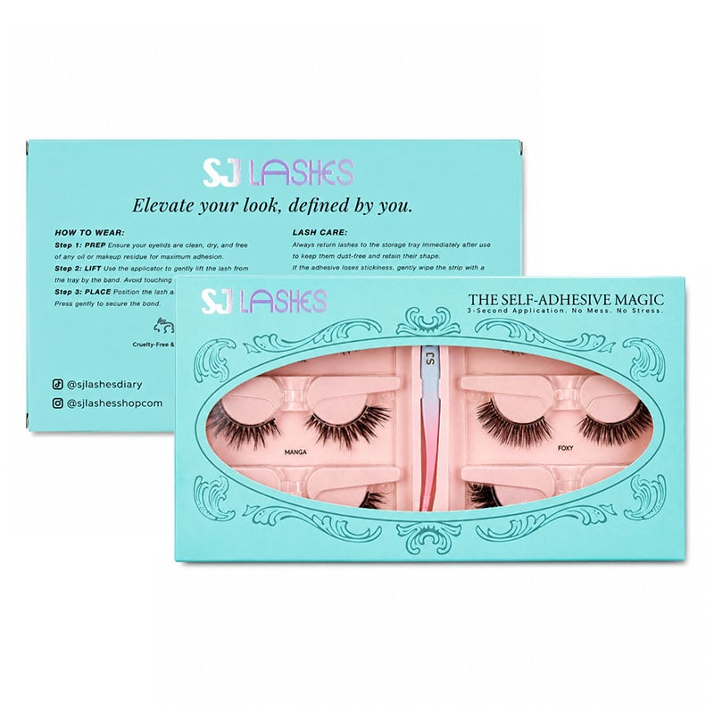SJ LASHES Factory Wholesale Green Self-Adhesive Segmented Lash Paper Box | Custom Logo Silver Foil Stamping Private Label 6-Pair Lash Kit OEM/ODM