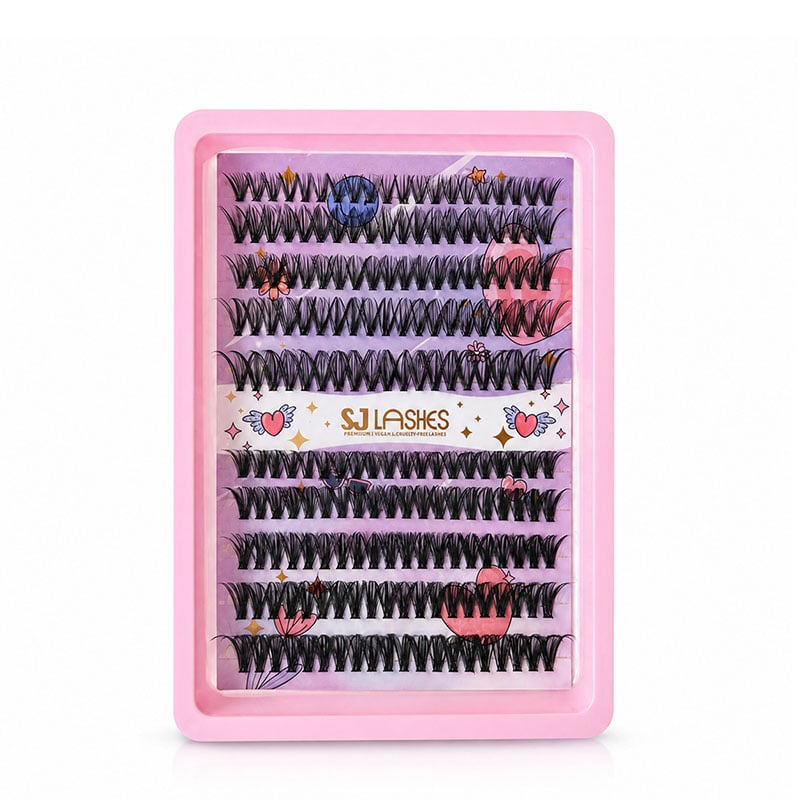 SJ LASHES Fabrik Großhandel Romantische Sweetheart-Serie 10-Reihen-Cluster-Wimpernkarte | Individuelles Logo, Private Label, mehrlängige DIY-Wimpernverpackung, OEM/ODM