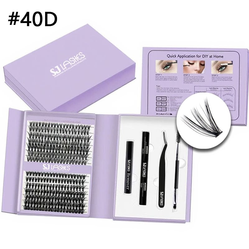 SJ LASHES DIY-Cluster-Wimpern-Set: 14-Reihen-30D-Volumen-Cluster mit Wärmeklebung und komplettem Applikations-Set – elegante Edition in lila mit Magnetverschluss