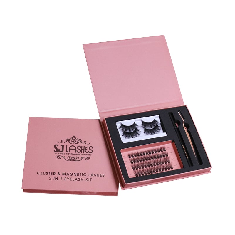 علبة هدايا جملة لمجموعة رموش التجميع الخاصة بالمستخدمين (DIY) من شركة SJ LASHES | تغليف احترافي صلب للرموش المغناطيسي بعلامة تجارية خاصة يشمل لاصق الختم وملاقط الرموش | علبة مجموعة رموش مُقسَّمة احترافية من الشركة المصنعة الأصلية (OEM)