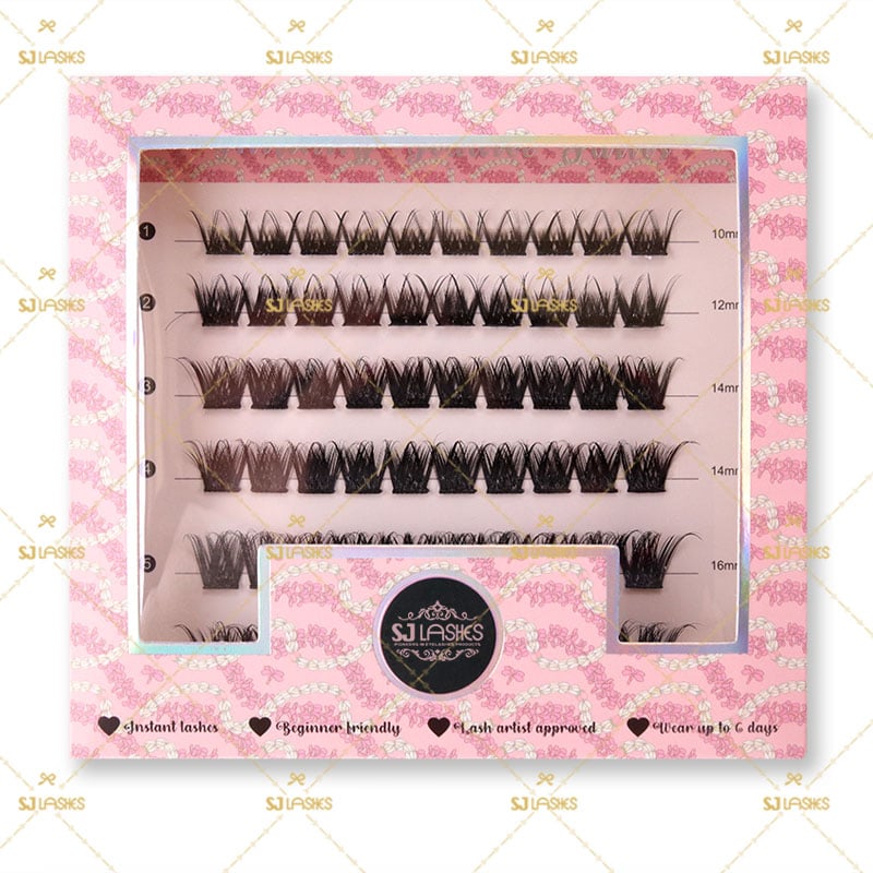 SJ LASHES Fabrik Großhandel maßgeschneiderte rosa blumengemusterte segmentierte Wimpernverpackungsbox | kreatives Design mit Karteneinlage OEM