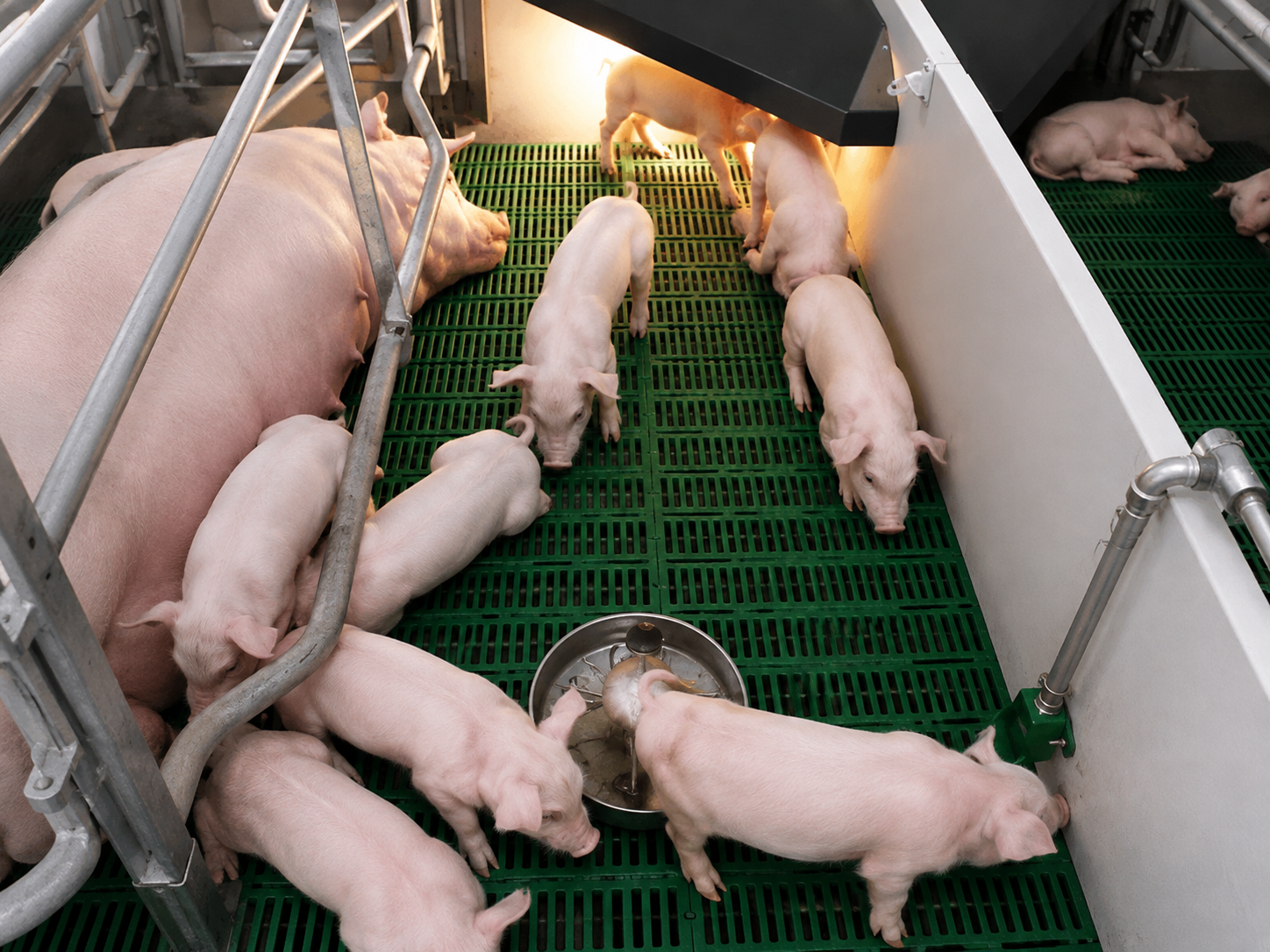 Piglets in drinking zone