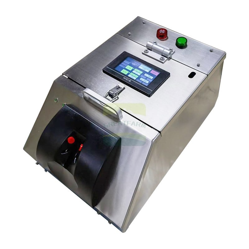 Touch screen of electric poultry vaccinator showing counter alarm and dose settings