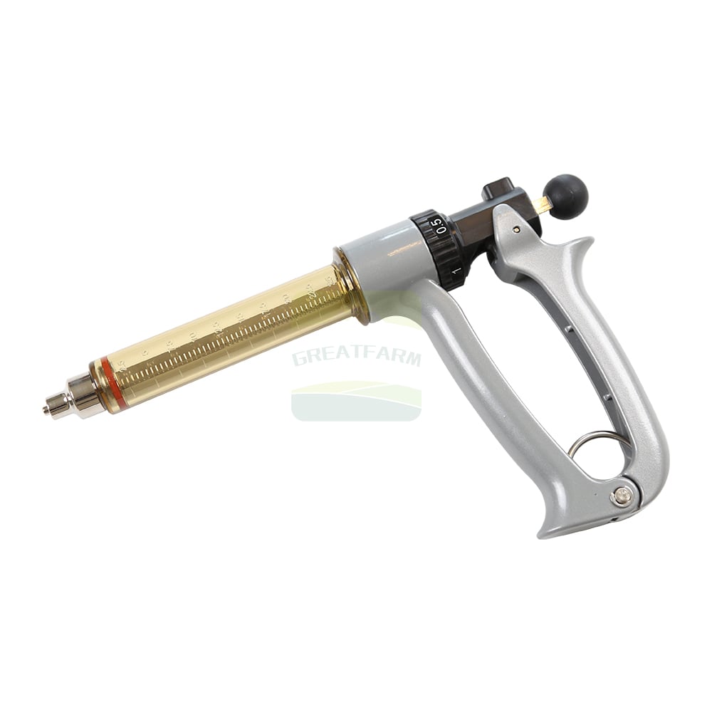 Semi-automatic syringe held in hand