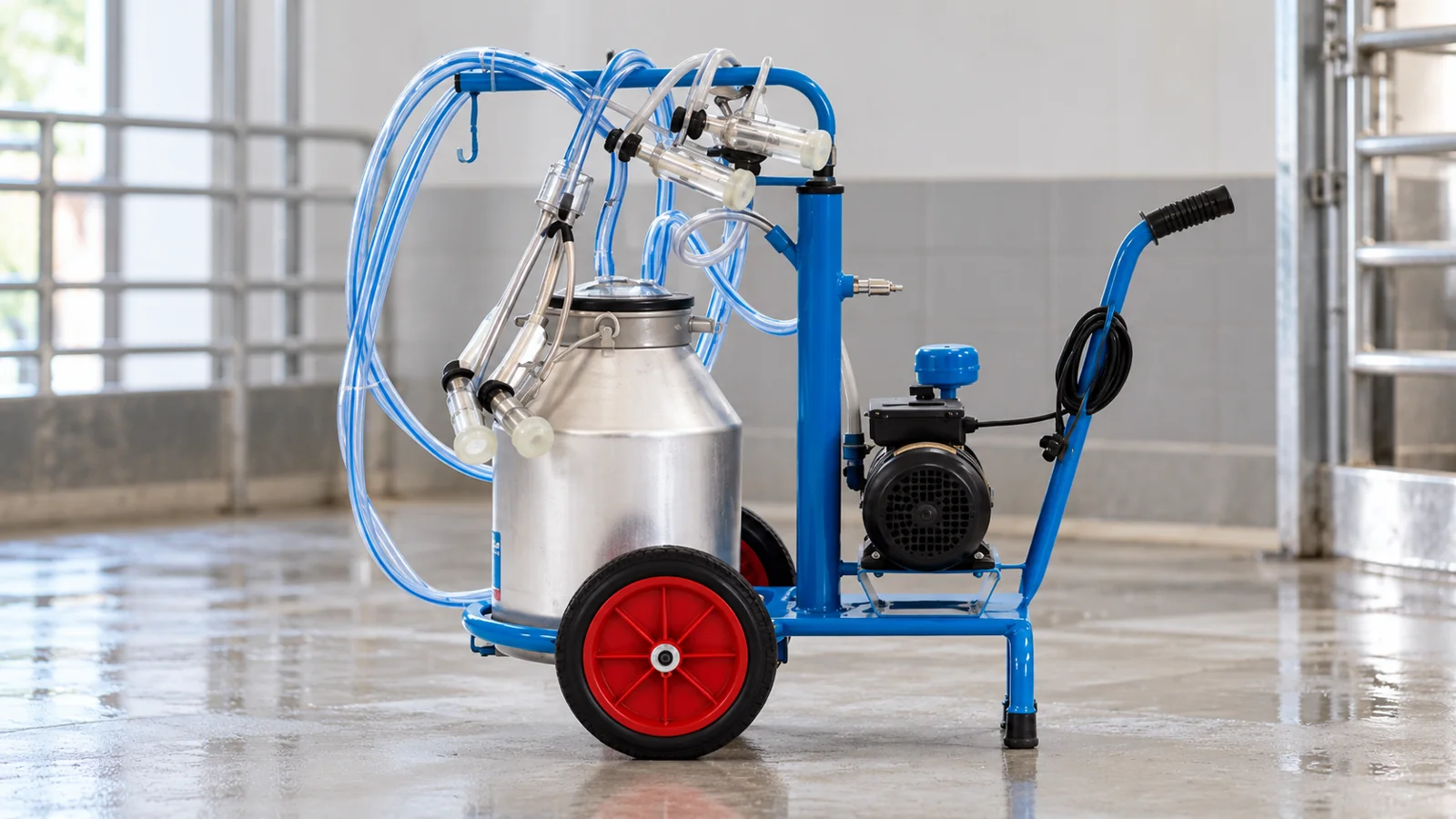 Portable milking cart with collection can
