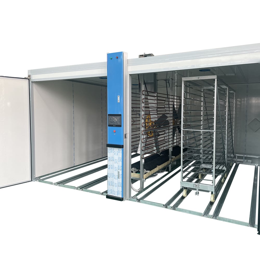 Tunnel incubator inner structure with trolley rails