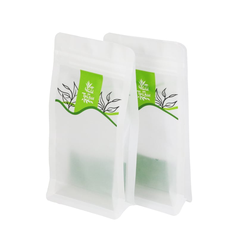 Weiyi Pack Custom Printed Frosted Transparent Stand up Pouch with Zipper Eight Side Seal Bag for Tea Herbal Tea Leaves Food Packaging