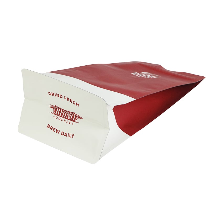Weiyi Pack Custom Matte Printing Square Bottom Coffee Bag Eight Side Seal Stand up Pouch with Zipper Valve for Coffee Bean Rhino Design