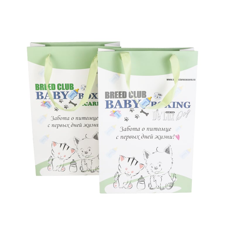 Weiyi Pack Eco Friendly Custom Printed Paper Shopping Bag with Ribbon Handle Boutique Gift Tote Bag for Pet Products Baby Dog Cat Custom Logo