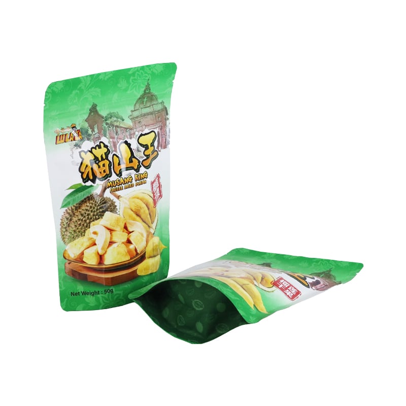 Weiyi Pack Customized Logo Printed Plastic Stand up Pouch with Zipper for Freeze Dried Durian Musang King Snack Food Packaging