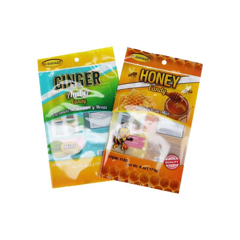 Weiyi Pack Custom Printed Resealable Zipper Lock Pouch PET PE Laminated Food Grade Bag for Candy Snack with Hang Hole Clear Window