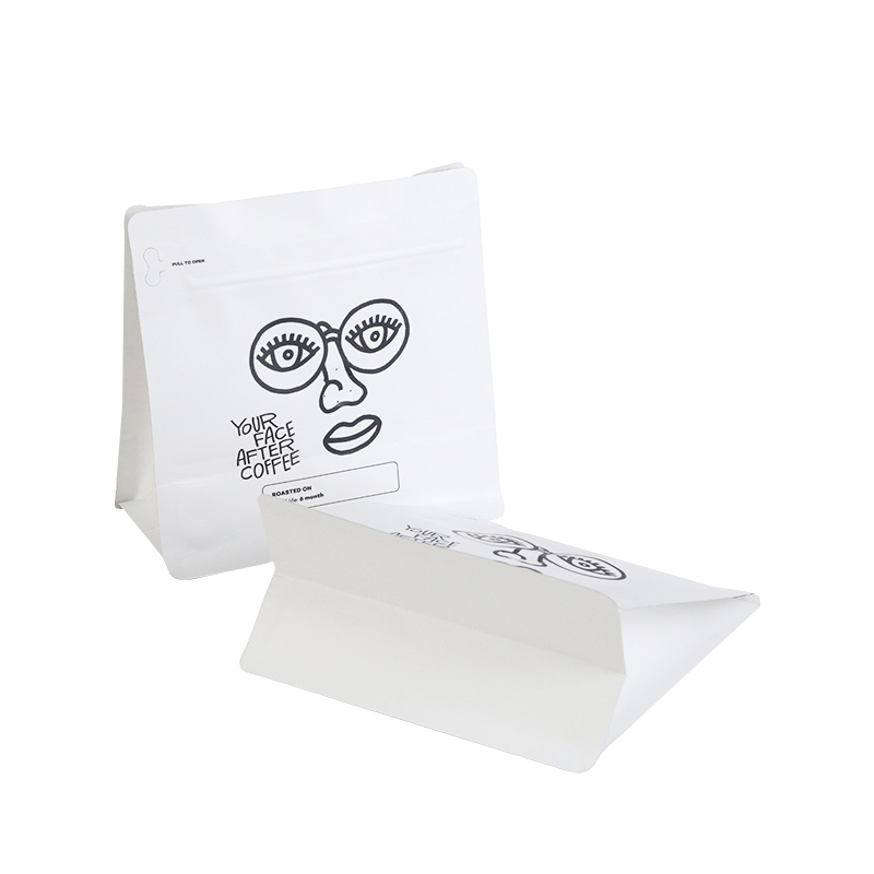 Weiyi Pack Custom Printing Compostable Resealable Matte White Stand up Pouch with Zipper 250g for Specialty Coffee Bean Packaging