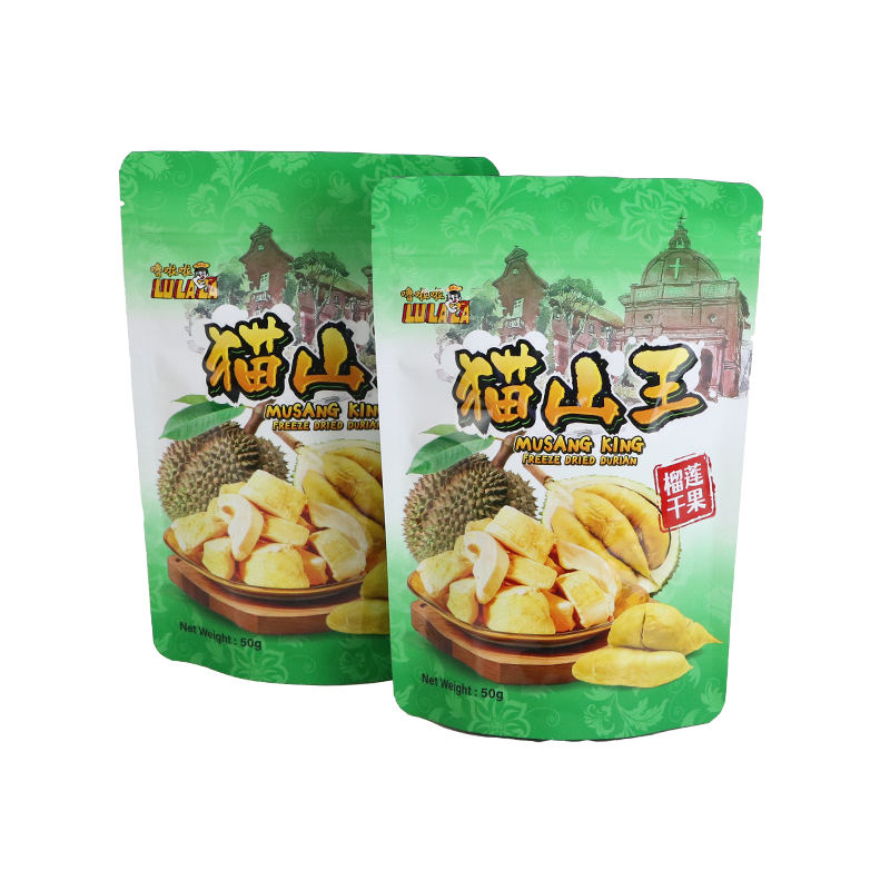 Weiyi Pack Customized Logo Printed Plastic Stand up Pouch with Zipper for Freeze Dried Durian Musang King Snack Food Packaging
