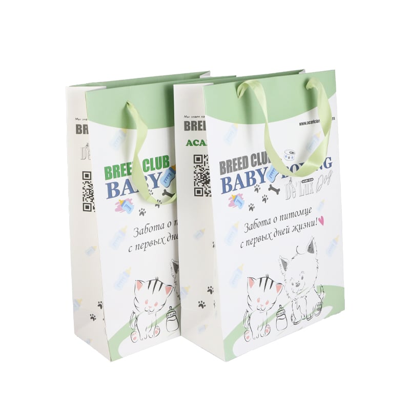 Weiyi Pack Eco Friendly Custom Printed Paper Shopping Bag with Ribbon Handle Boutique Gift Tote Bag for Pet Products Baby Dog Cat Custom Logo
