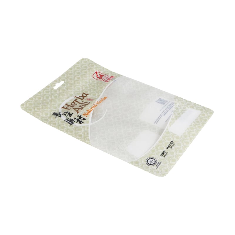Weiyi Pack Custom Printed Natural Herbs Packaging Bag Three Side Seal Pouch with Hang Hole Transparent Window for Chinese Herbal Medicine