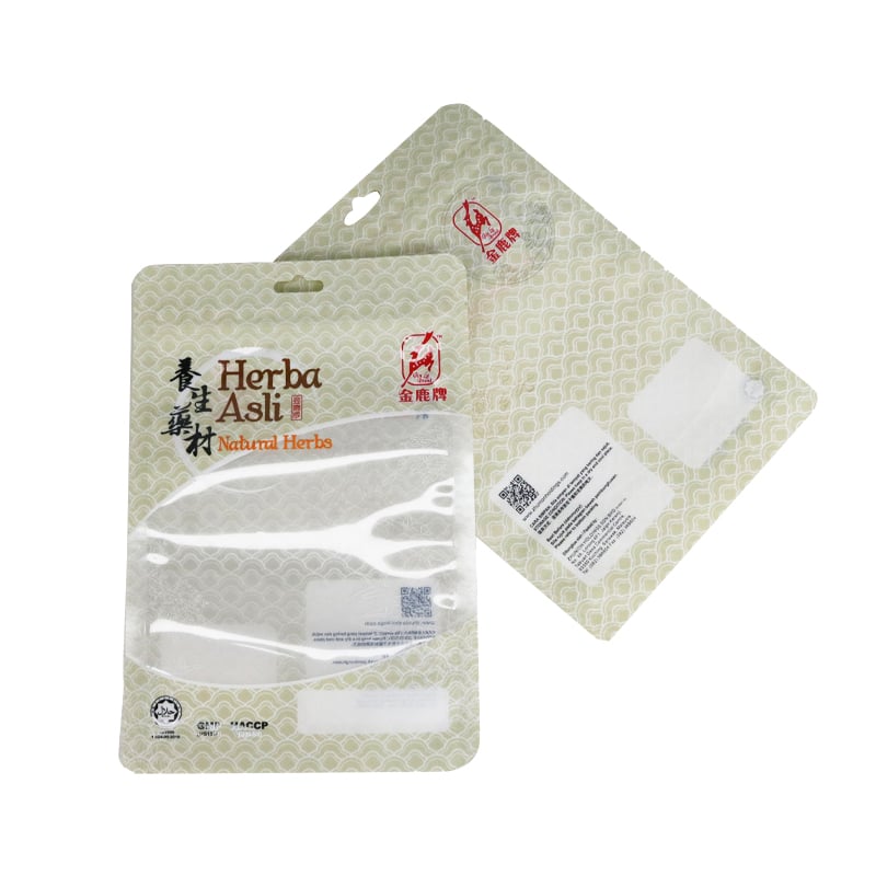 Weiyi Pack Custom Printed Natural Herbs Packaging Bag Three Side Seal Pouch with Hang Hole Transparent Window for Chinese Herbal Medicine