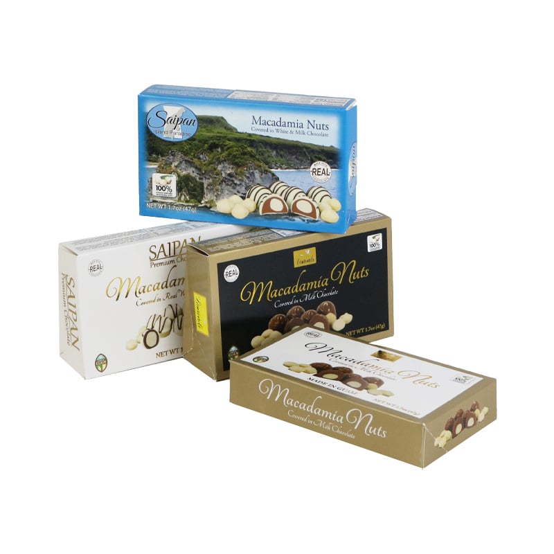 Weiyi Pack Custom Printed High End Chocolate Gift Box Macadamia Nuts Covered in Milk Chocolate Made in Guam 142g Folding Paper Box