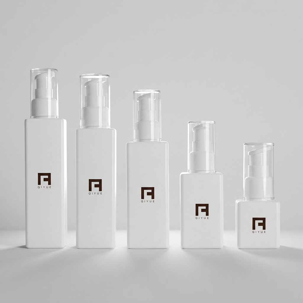 Individualisierbares PETG-Quadrat-Lotionsspenderflaschen-Set (30 ml–200 ml) | Luxuriöse, opake Schneeweiß-Verpackung ohne Inhalt für Seren, Reinigungsmittel und Gesichtscremes | Professioneller, umweltfreundlicher, nachfüllbarer rechteckiger Behälter für Hautpflegemarken | Großhandelsverkauf
