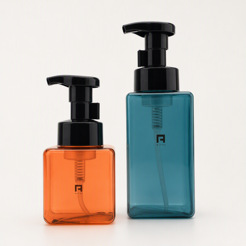 Custom 250ml 450ml PETG Square Foam Pump Bottle | BPA-Free Foaming Cleanser & Hand Soap Dispenser | Wholesale Customizable Color & Silk Screen Logo | Premium Personal Care Packaging Supplier