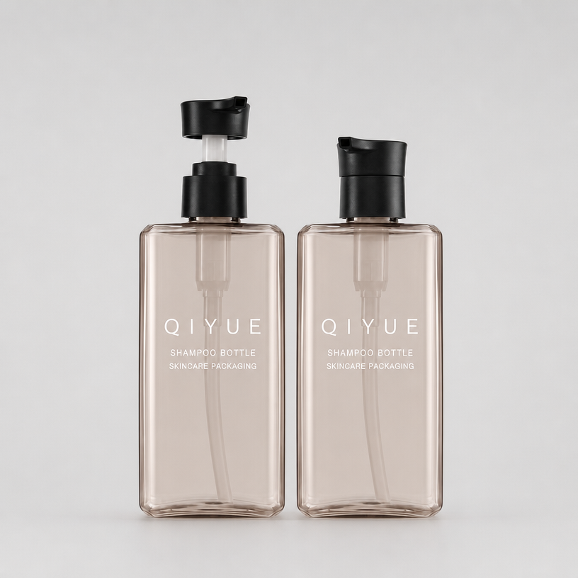 Custom 350ml Flat Rectangular PET Lotion Pump Bottle | Translucent Shampoo & Body Wash Dispenser, 48.3g Lightweight Body | Black Pump, Custom Colors | Wholesale OEM Skincare Packaging Supplier
