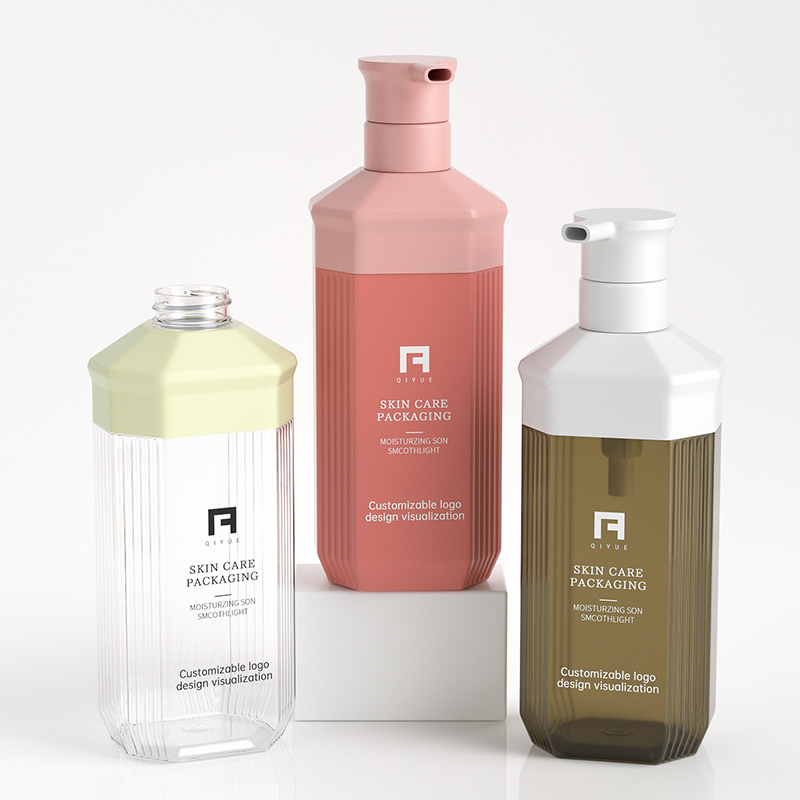 PET Vertical-Strip Hexagonal Wash Care Bottles | 300/500ml with Press Pump | Packaging for Shampoos & Body Washes