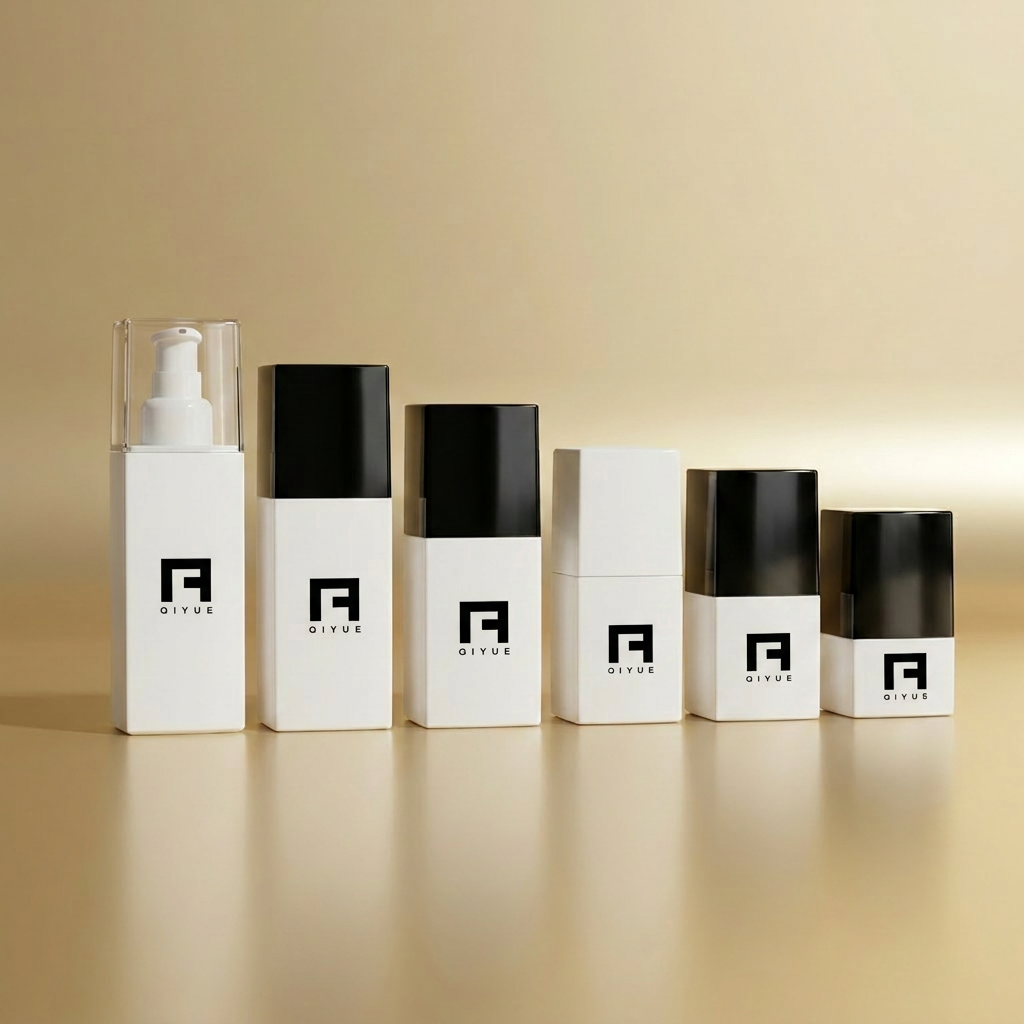 Anpassbares PETG-Quadrat-Skincare-Verpackungsset (50 ml–150 ml Flaschen und 30 g / 50 g Cremetiegel) | Luxuriöse leere Lotionpumpen- und Tiegelserie für Serum, Tonikum und Gesichtscreme | Umweltfreundliche, nachfüllbare komplette Kosmetikbehälterkollektion | Großhandels-Bulk-Lieferant