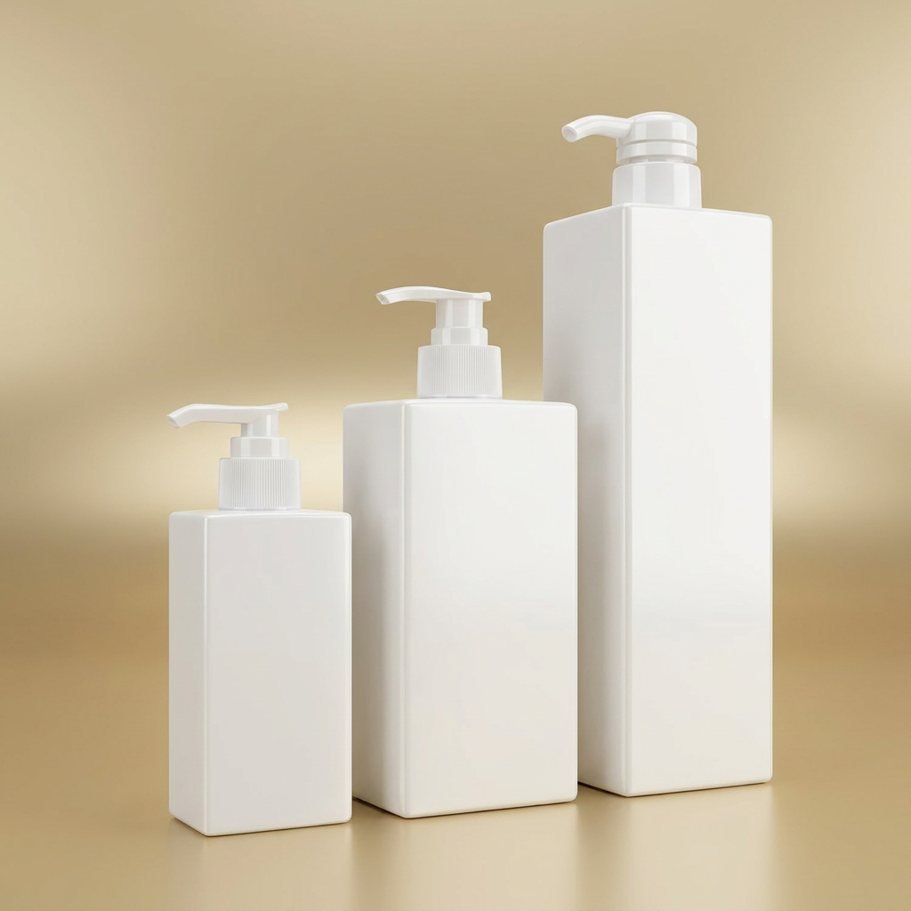 Nastavitelný čtvercový dávkovací lahvičkový set z polyethylenu (200 ml, 500 ml, 750 ml) | Prázdné kosmetické obaly pro šampony, kondicionéry, sprchové gely a péči o pokožku | Profesionální ekologicky šetrné znovu naplnitelné obdélníkové nádoby pro salonové značky | Velkoobchodní balení lahví pro péči o pokožku