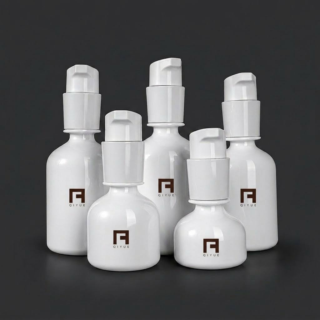 Anpassbares PETG-Kugel-Flaschen-Set für Hautpflege (40 ml–150 ml) | Luxuriöse opake weiße leere Kosmetikverpackung für Serum, Tonikum, Reinigungsmittel und Lotion | Professioneller umweltfreundlicher nachfüllbarer Apothekerflaschen-Behälter | Großhandelsmengenlieferung