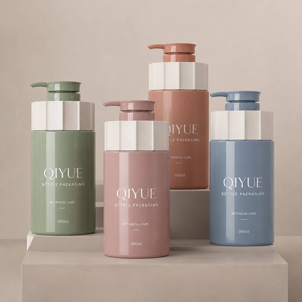Custom 700ml & 900ml PET Lotion Pump Bottle | BPA-Free Body Cleanser & Botanical Care Container with Fluted Collar | Wholesale Customizable Color & Silk Screen Logo | Premium Personal Care Packaging Supplier