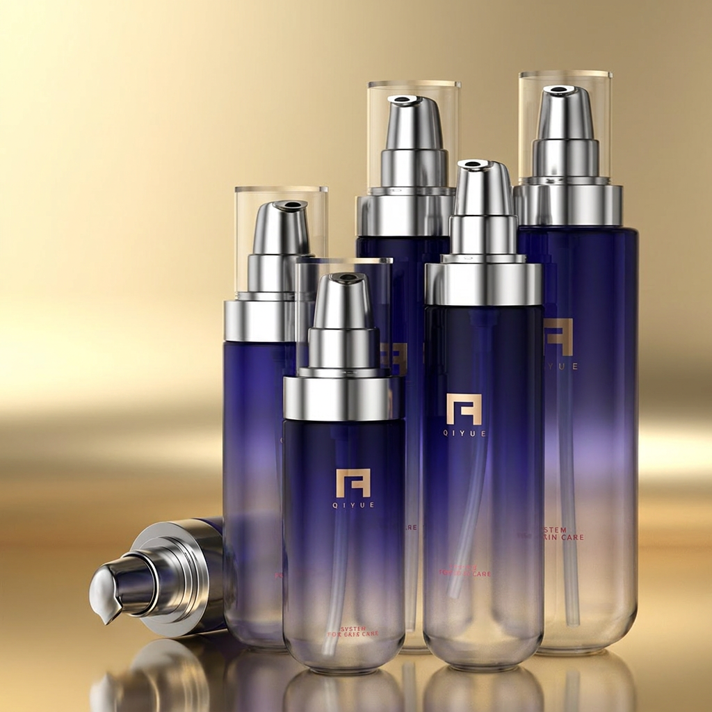 Nastavitelná sada PET lahviček pro péči o pokožku (25 ml – 200 ml) | Luxusní prázdné lahvičky s pumpičkou a kapátkem v odstínu modré noci pro sérum, tonikum, kondicionér a dezinfekci rukou | Profesionální ekologicky šetrné znovu naplňovatelné kosmetické obaly | Velkoobchodní dávkové dodávky