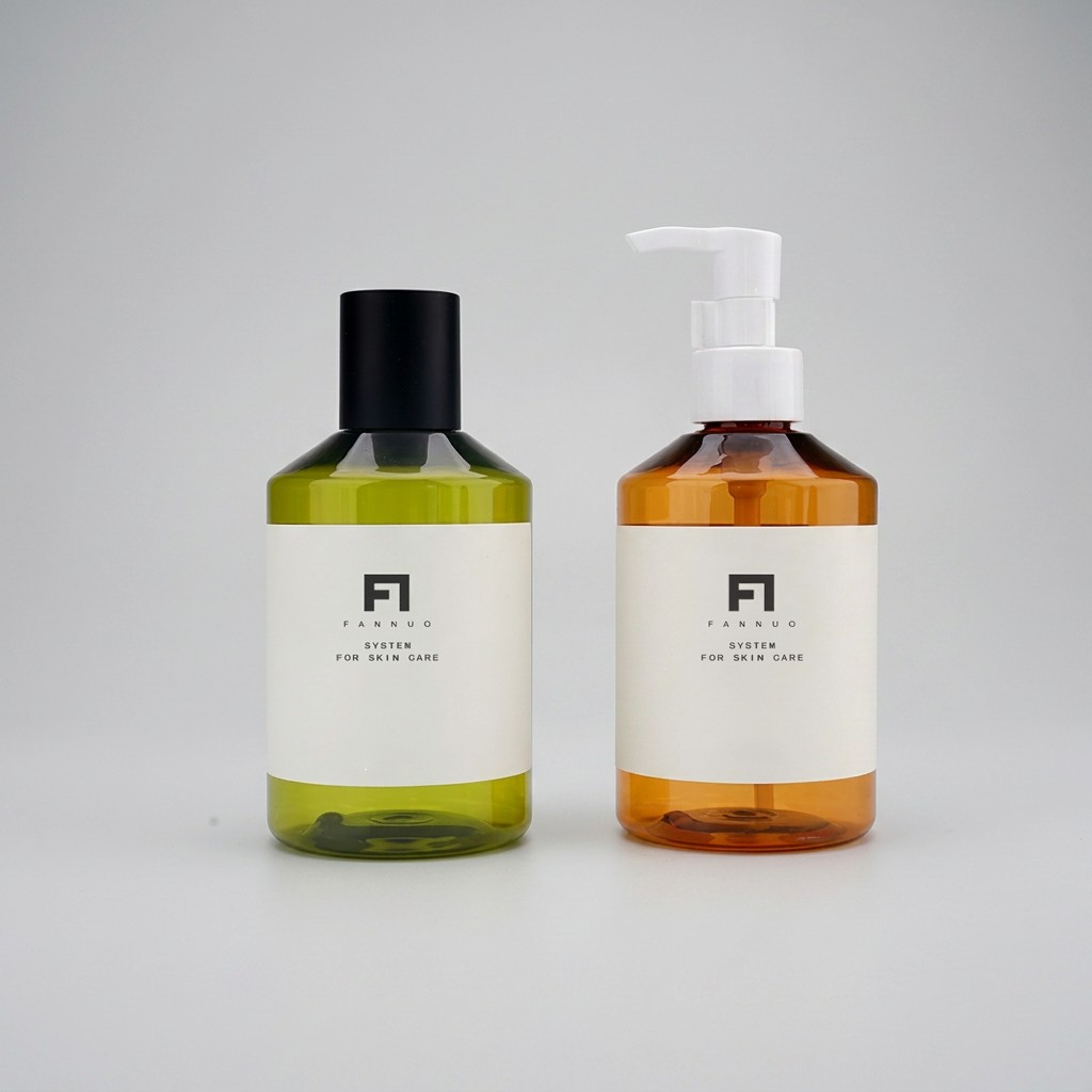 Customizable 280ml PET Apothecary Lotion Pump Bottle | Luxury Empty Amber & Olive Green Skincare Packaging for Shampoo, Body Wash, Hand Soap & Lotion | Professional Eco-Friendly Refillable Beveled Cylinder | Wholesale Bulk B2B DTC Supply