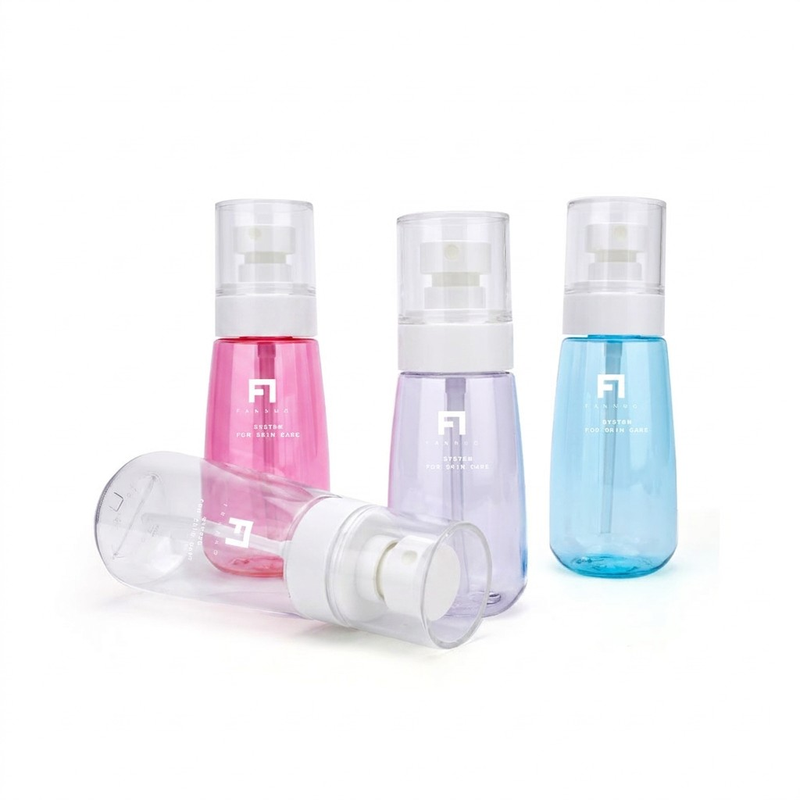 Customizable PETG Ovoid Fine Mist Spray Bottle Set (80ml 100ml) | Luxury Crystal Clear Blue Pink Empty Toner & Facial Mist Packaging | Professional Eco-Friendly Refillable Travel Spray Container | Wholesale Boutique Bulk Supply