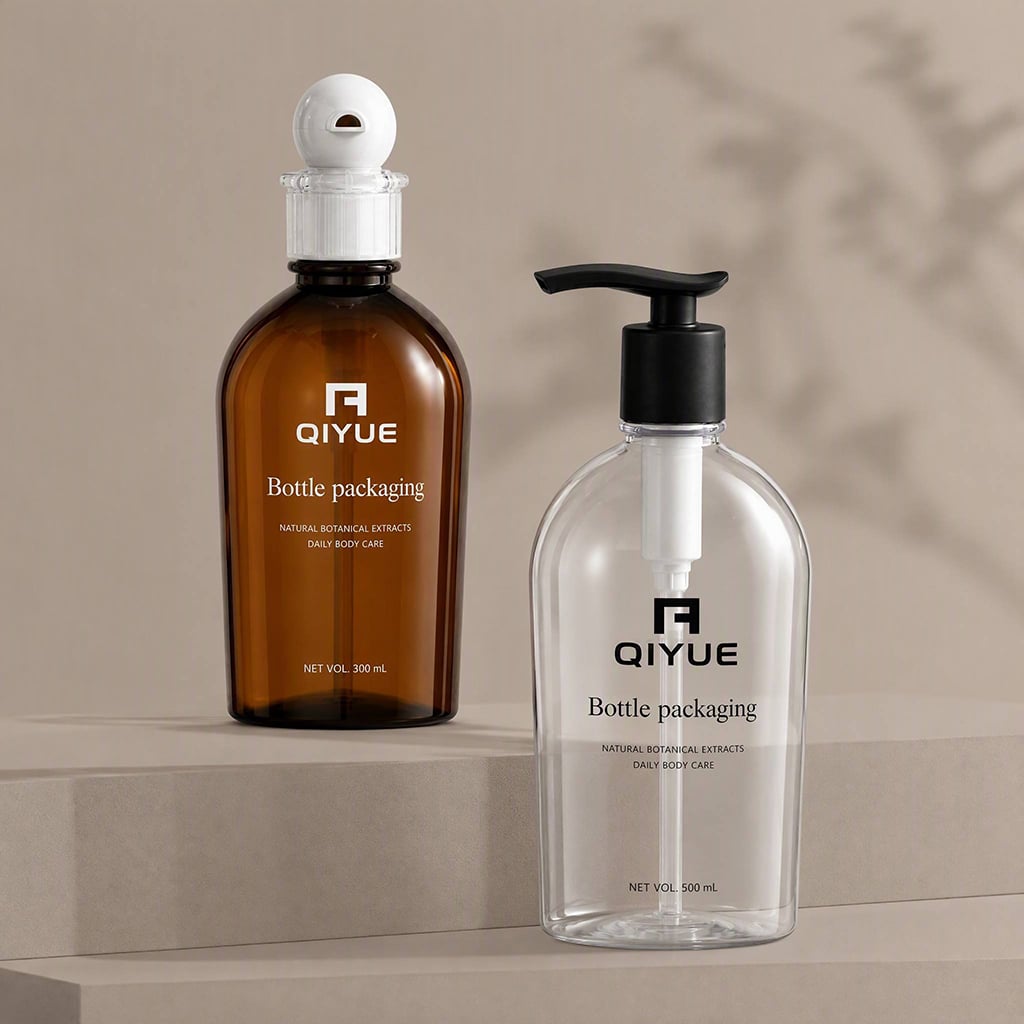 Custom 300ml 500ml Crystal PET Rounded Lotion Pump Bottle | BPA-Free Body Lotion & Shower Gel Dispenser with Long Nozzle | Wholesale Customizable Finish & Silk Screen Logo | Premium Body Care Packaging Supplier