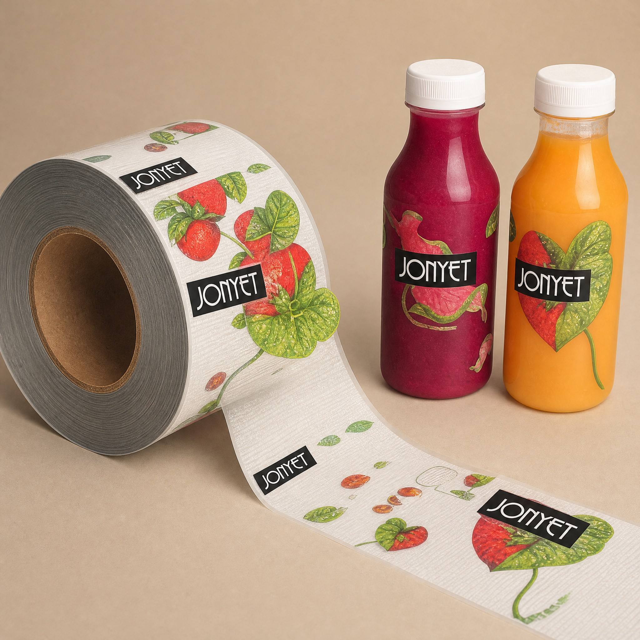 Custom Food & Beverage Bottle Labels | Transparent Juice Bottle Wrap Stickers with Barcode, QR Code & Ingredient Panel | Custom Size, Colour, Material & Pattern | One-Stop Bottle Packaging Pairing