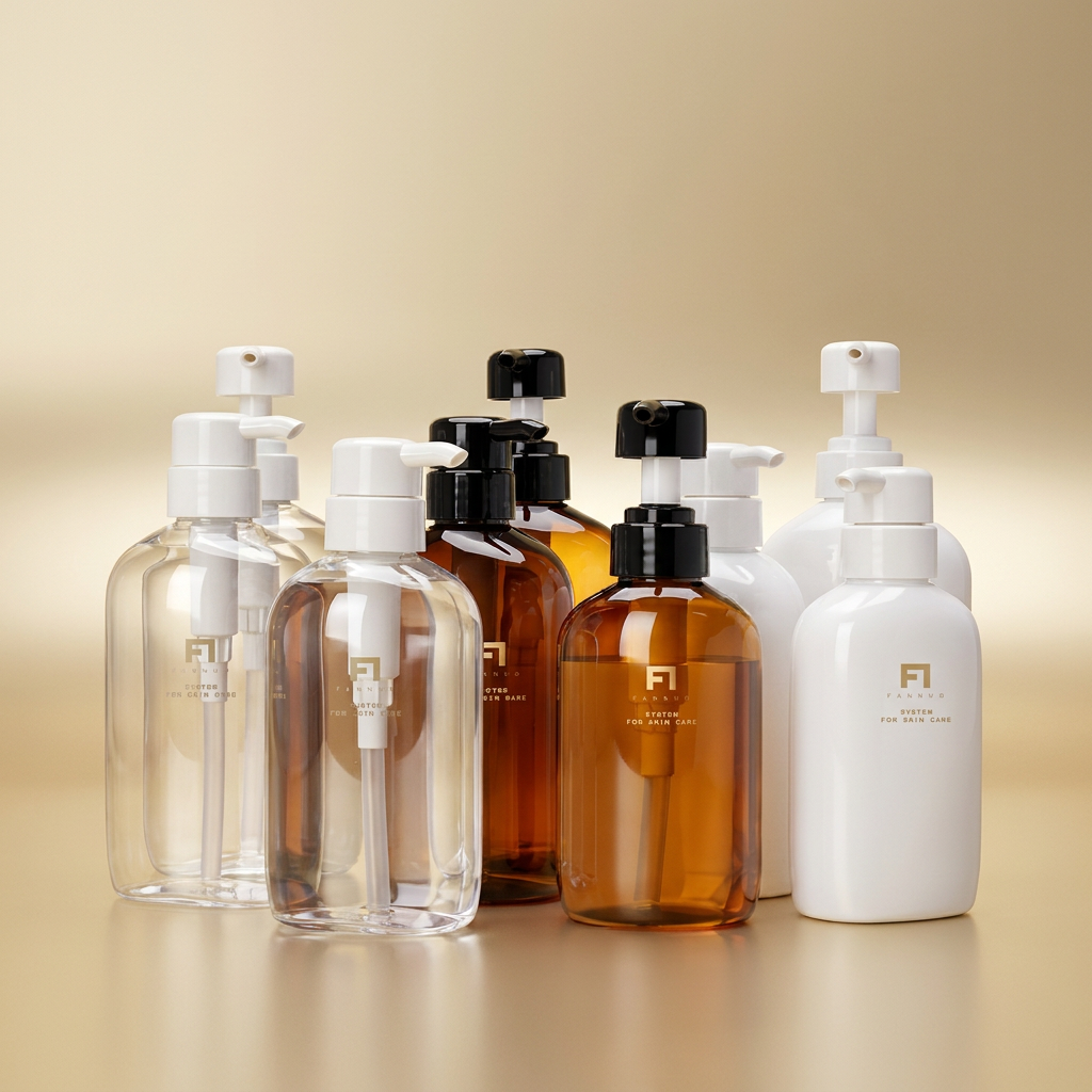 Nastavitelná PETG lahvička s dávkovačem pro krém (300 ml / 400 ml / 500 ml / 600 ml) | ekologicky šetrné prázdné kosmetické obaly pro tělový krém, šampon, kondicionér a péči o pokožku | profesionální BPA-free znovu naplňovatelná plastová nádoba tvaru bubnu pro značky a salony