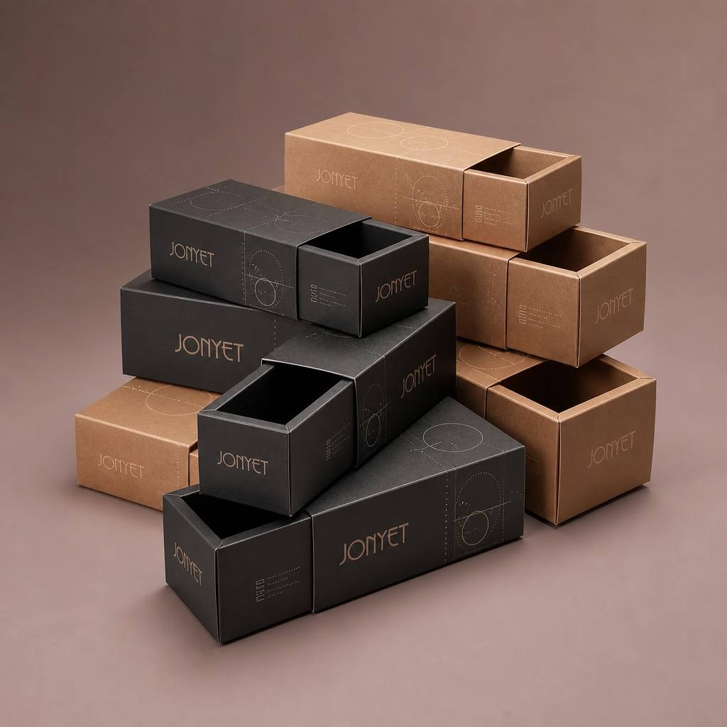Custom Art Paper Drawer & Sleeve Box for Skincare Bottles | Matchbox-Style Tray & Sleeve Packaging with Blueprint Line Art | Wholesale Customizable Size & Color | Premium Cosmetic Packaging Supplier