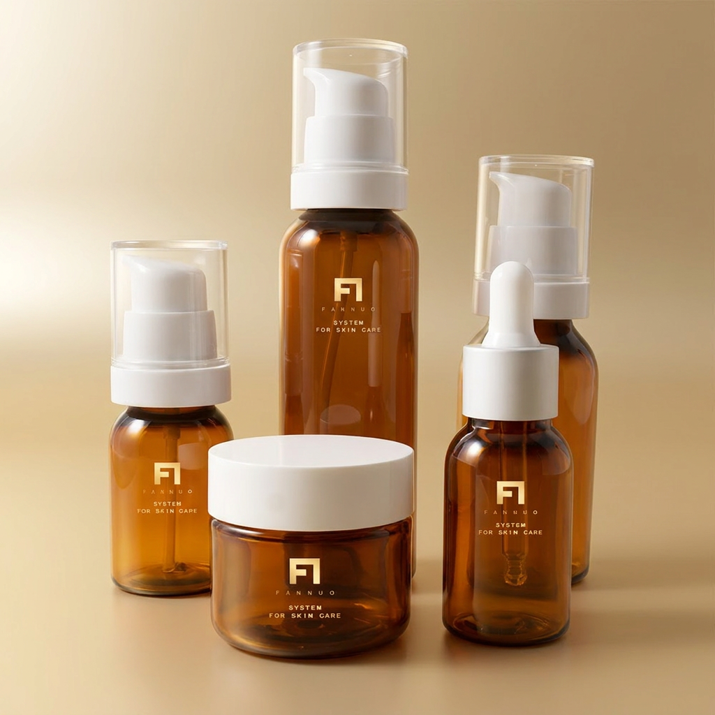 Customizable PET Skincare Set (30ml 40ml 80ml 120ml) with 50g Cosmetic Jar | Luxury Empty Lotion Pump & Dropper Bottle Packaging for Serum, Toner & Cream | Eco-Friendly Refillable Travel Kit for Beauty Brands | Wholesale Skincare Containers
