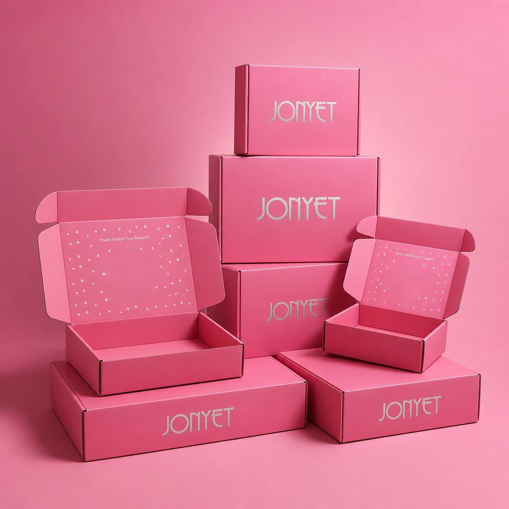 Custom Mailer Box for Skincare Bottles | Pink One-Piece Folding Mailer with Silver Foil Logo & Line Frame, Full Inner-Lid Branding Panel | Custom Size, Colour, Material & Insert | MOQ 1000