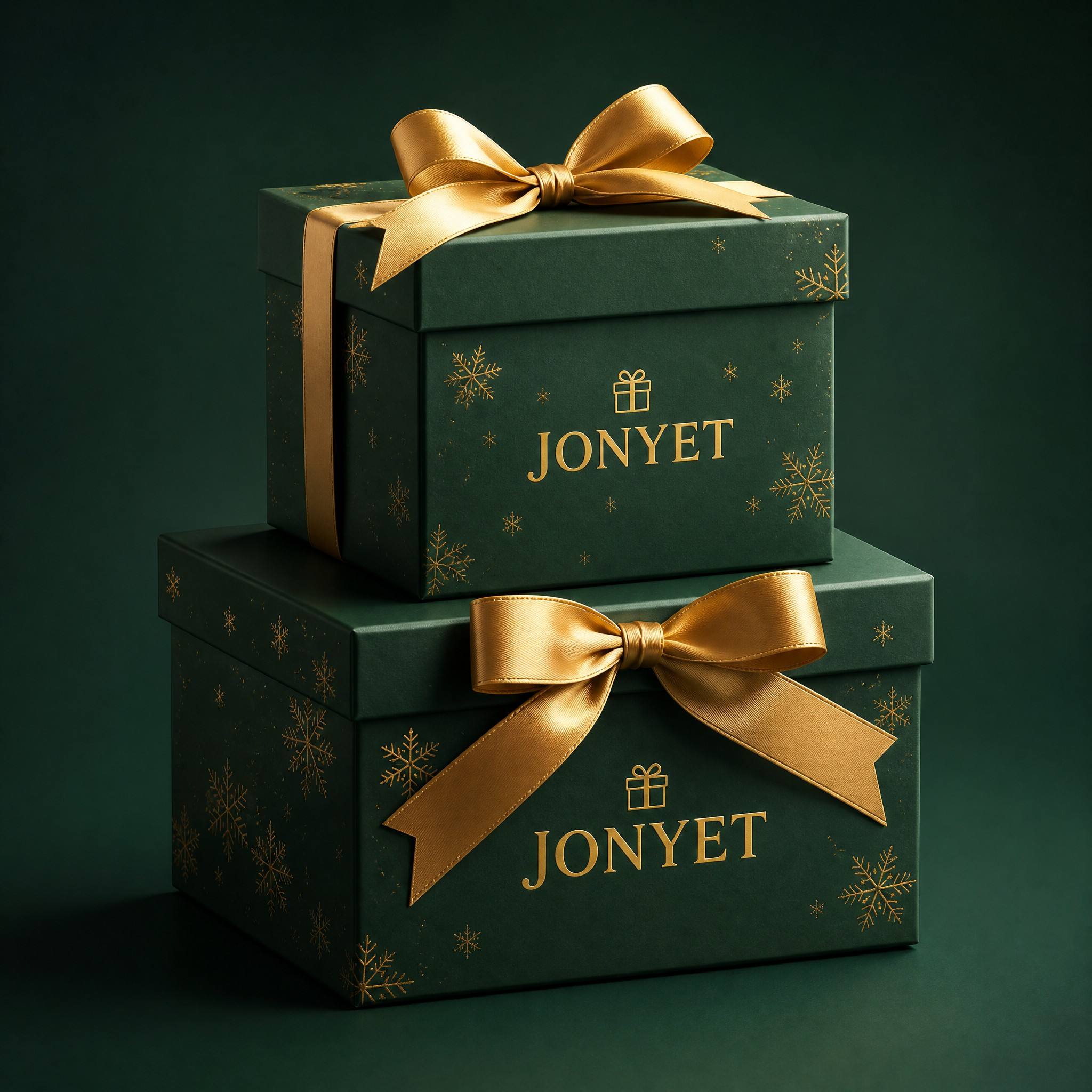 Custom Christmas Gift Box for Skincare Sets | Forest Green Rigid Lid-and-Base Box with Gold Foil Snowflakes, Gold Ribbon & Custom Insert | Custom Size, Colour & Material | MOQ 1000