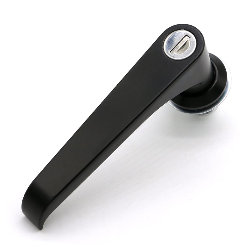 Zinc Alloy Quarter-Turn Cabinet Handles – 90° Rotating Latch with Key Lock Option, Sandblasted Black & Chrome Plated for Electrical Enclosures