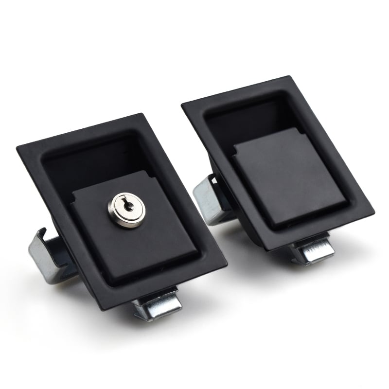 Heavy Duty Paddle Latch Recessed Panel Lock - Black Carbon Steel Paddle Latch with Key Cylinder for Truck Tool Boxes & Industrial Cabinets