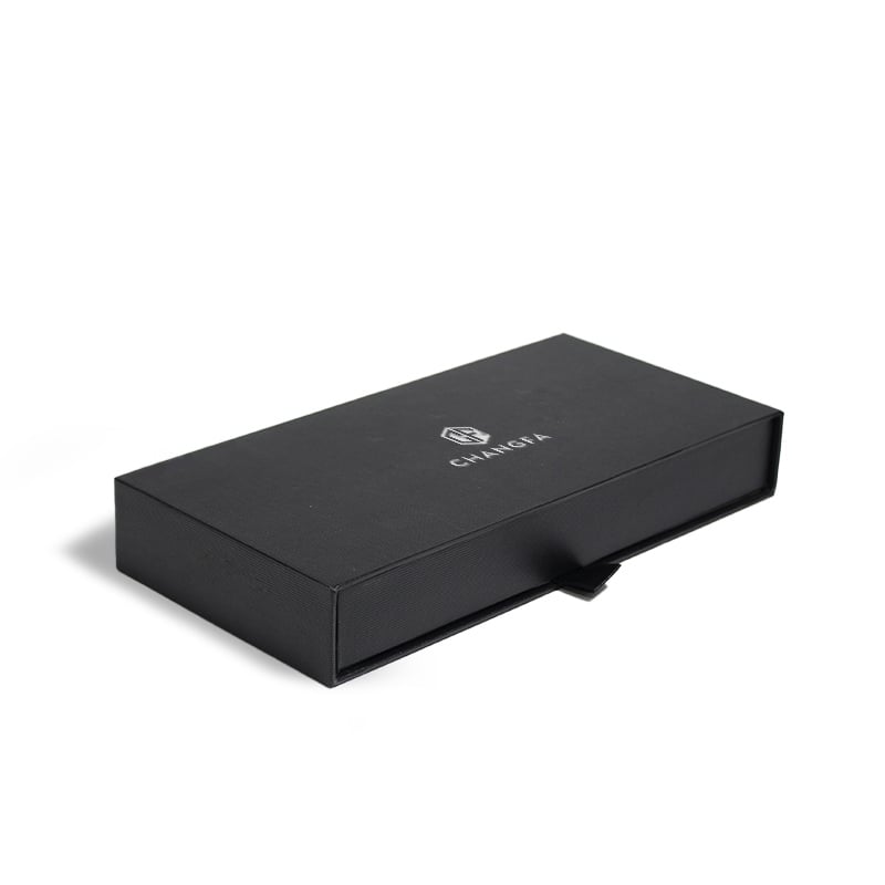 CF Luxury Custom Printing Logo Black Paper Packaging Sliding Drawer Cardboard Box With Foam Insert