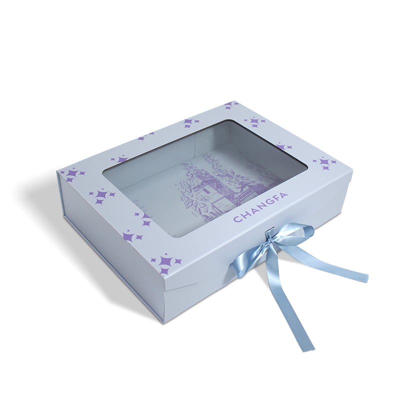 One Piece Folding Gift Box With Window Ribbon