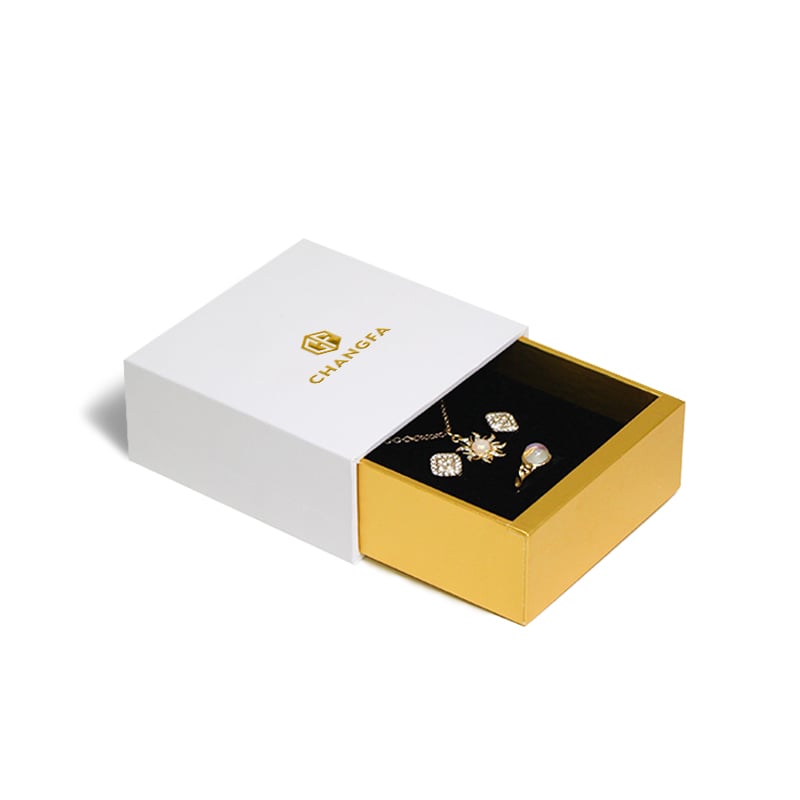 CF Paperboard Gift Packaging Gold Logo Print Drawer Type Sliding White Cardboard Jewelry Necklace Box