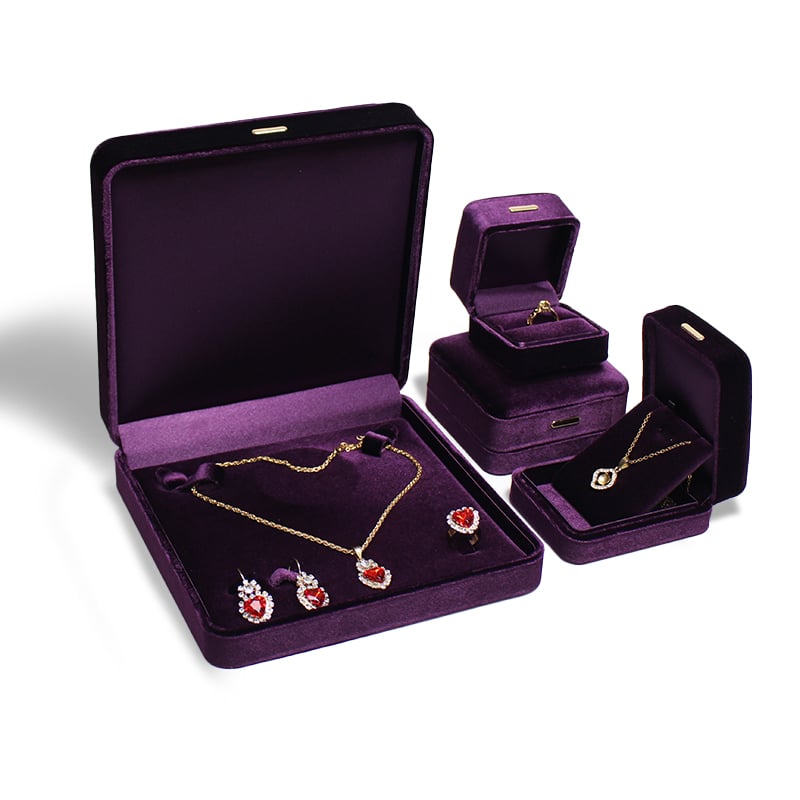 CF Romantic Wholesale Jewelry Box Vintage Purple Customized Logo Jewelry Box Velvet